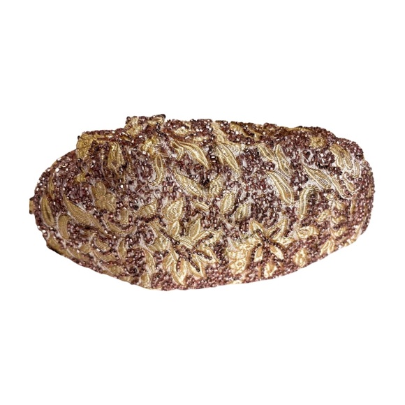 Walborg 1950's Vintage Gold Beaded Purse Evening Bag, Rhinestone Kiss Closure - Picture 5 of 9